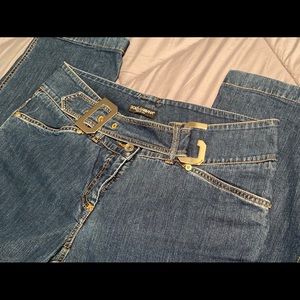 Dolce & Gabbana Wide Leg Denim Jeans with Gold Buckle